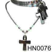 Colored Opal Beads Hematite Cross Pendant Beads Stone Chain Choker Fashion Women Necklace